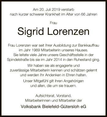 Traueranzeige von Sigrid Lorenzen von Neue Westfälische