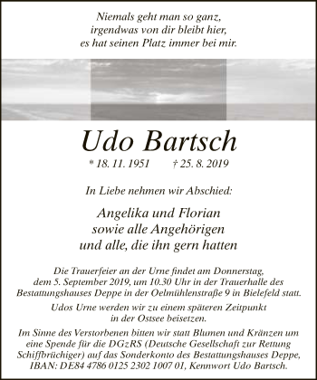 Traueranzeige von Udo Bartsch von Neue Westfälische