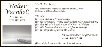 Traueranzeige von Walter Varnholt von Neue Westfälische