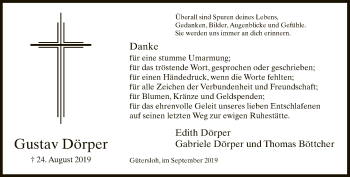 Traueranzeige von Gustav Dörper von Neue Westfälische