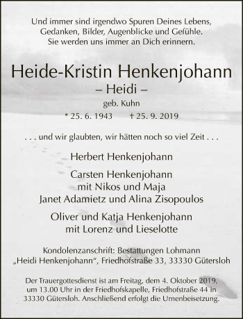 Traueranzeige von Heide-Kristin Henkenjohann von Neue Westfälische