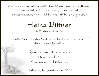 Traueranzeige von Heinz Bittner von Neue Westfälische