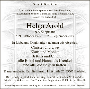 Traueranzeige von Helga Arold von Neue Westfälische