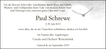 Traueranzeige von Paul Schrewe von Neue Westfälische