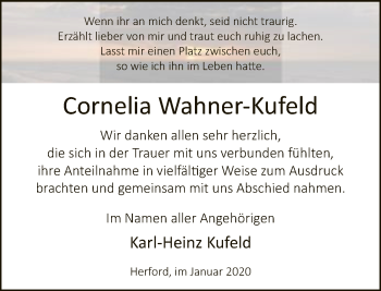 Traueranzeige von Cornelia Wahner-Kufeld von Neue Westfälische