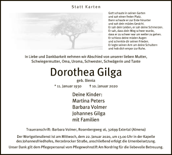 Traueranzeige von Dorothea Gilga von Neue Westfälische