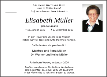Traueranzeige von Elisabeth Müller von Neue Westfälische