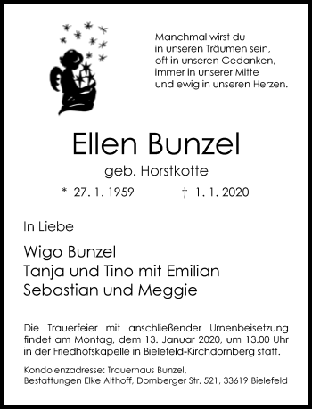 Traueranzeige von Ellen Bunzel von Neue Westfälische