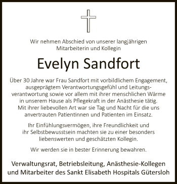 Traueranzeige von Evelyn Sandfort von Neue Westfälische