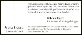 Traueranzeige von Franz Elpert von Neue Westfälische