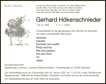 Traueranzeige von Gerhard Hökenschnieder von Neue Westfälische