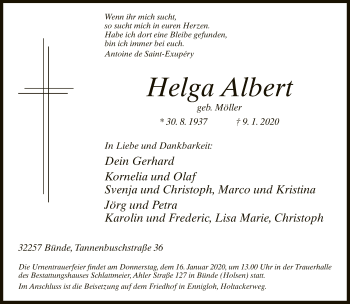 Traueranzeige von Helga Albert von Neue Westfälische