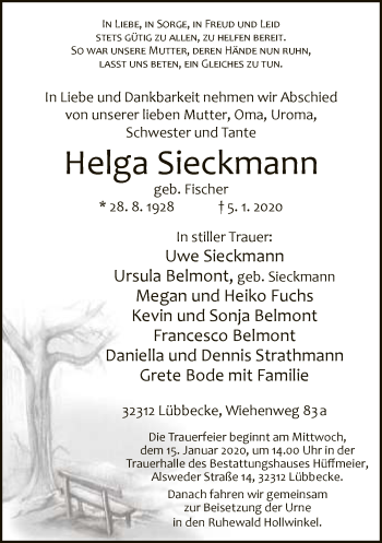 Traueranzeige von Helga Sieckmann von Neue Westfälische