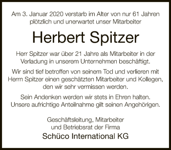 Traueranzeige von Herbert Spitzer von Neue Westfälische