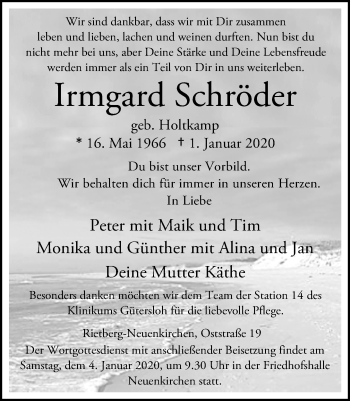 Traueranzeige von Irmgard Schröder von Neue Westfälische