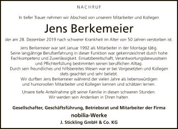 Traueranzeige von Jens Berkemeier von Neue Westfälische