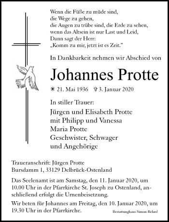 Traueranzeige von Johannes Protte von Neue Westfälische