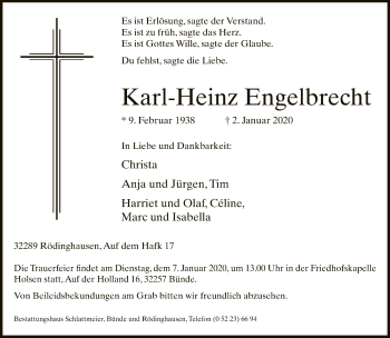 Traueranzeige von Karl-Heinz Engelbrecht von Neue Westfälische