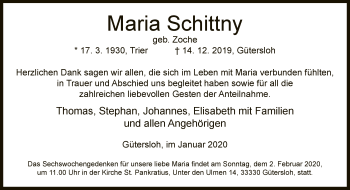 Traueranzeige von Maria Schittny von Neue Westfälische