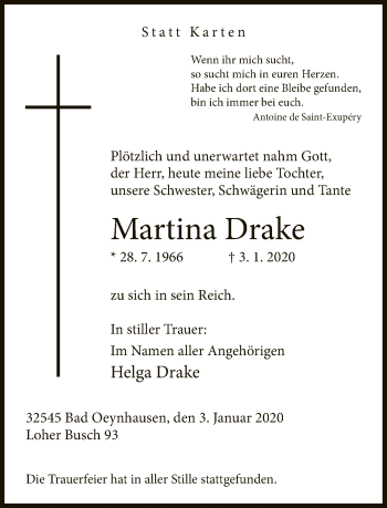 Traueranzeige von Martina Drake von Neue Westfälische