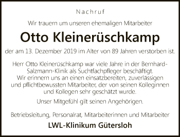 Traueranzeige von Otto Kleinerüschkamp von Neue Westfälische
