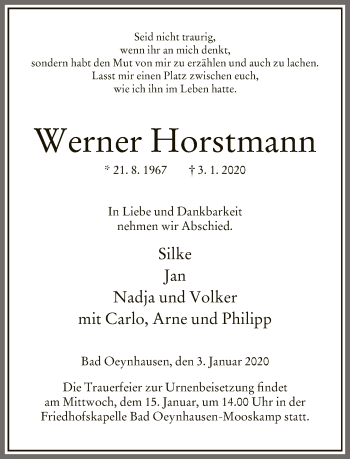 Traueranzeige von Werner Horstmann von Neue Westfälische