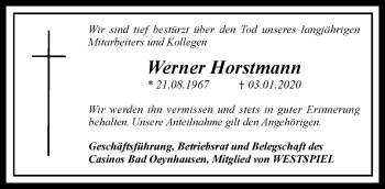 Traueranzeige von Werner Horstmann von Neue Westfälische