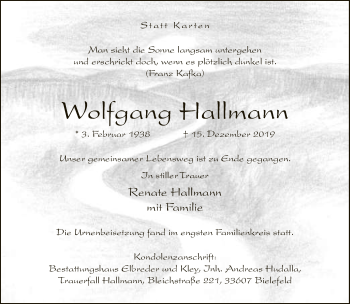 Traueranzeige von Wolfgang Hallmann von Neue Westfälische