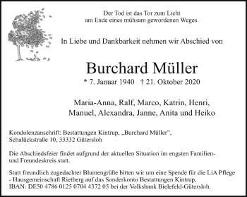 Traueranzeige von Burchard Müller von Neue Westfälische