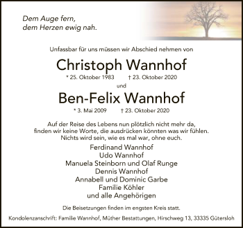 Traueranzeige von Christoph und Ben-Felix Wannhof von Neue Westfälische