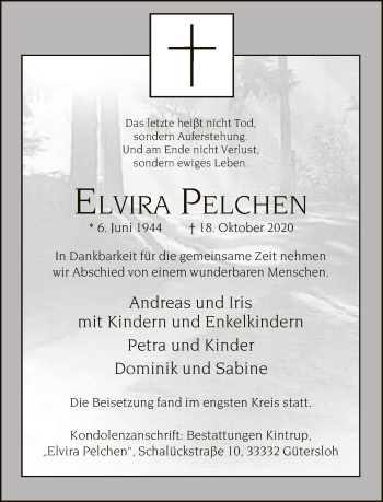 Traueranzeige von Elvira Pelchen von Neue Westfälische