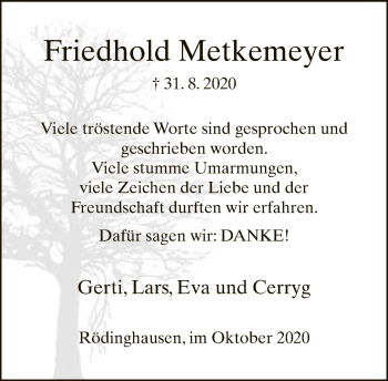 Traueranzeige von Friedhold Metkemeyer von Neue Westfälische