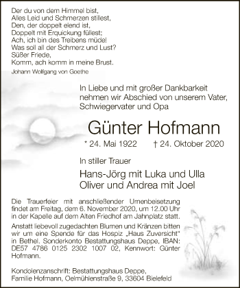 Traueranzeige von Günter Hofmann von Neue Westfälische