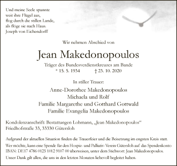 Traueranzeige von Jean Makedonopoulos von Neue Westfälische