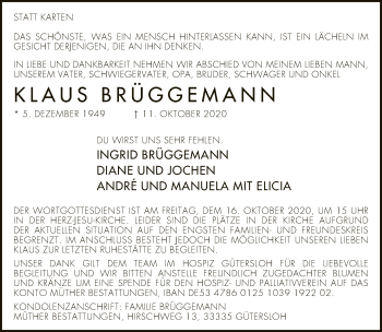 Traueranzeige von Klaus Brüggemann von Neue Westfälische