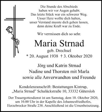 Traueranzeige von Maria Strnad von Neue Westfälische