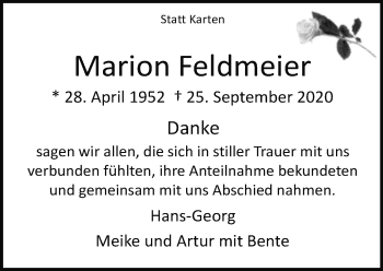 Traueranzeige von Marion Feldmeier von Neue Westfälische