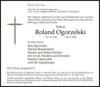 Traueranzeige von Roland Ogorzelski von Neue Westfälische