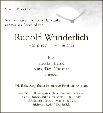 Traueranzeige von Rudolf Wunderlich von Neue Westfälische