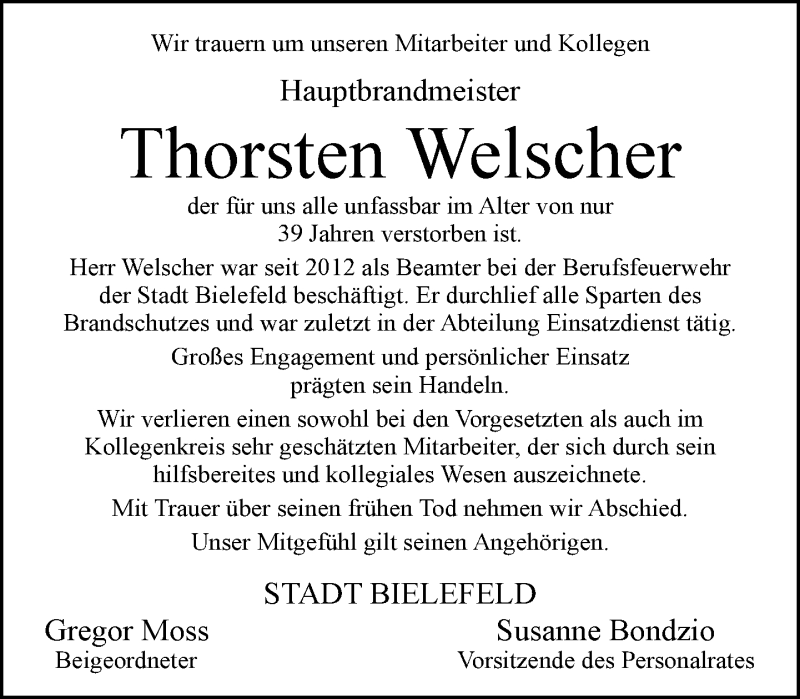  Traueranzeige für Thorsten Welscher vom 17.10.2020 aus Neue Westfälische