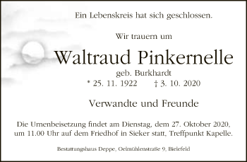 Traueranzeige von Waltraud Pinkernelle von Neue Westfälische