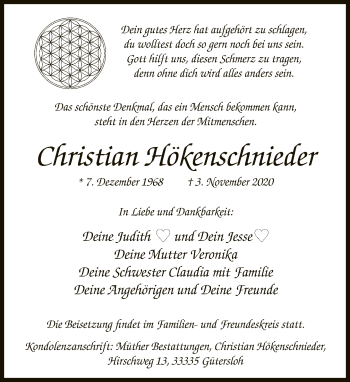Traueranzeige von Christian Hökenschnieder von Neue Westfälische