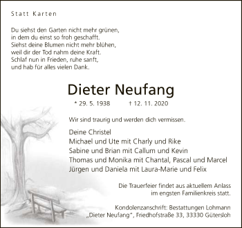 Traueranzeige von Dieter Neufang von Neue Westfälische