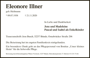 Traueranzeige von Eleonore Illner von Neue Westfälische