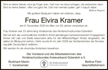 Traueranzeige von Elvira Kramer von Neue Westfälische