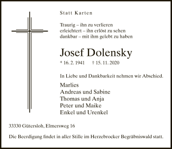 Traueranzeige von Josef Dolensky von Neue Westfälische