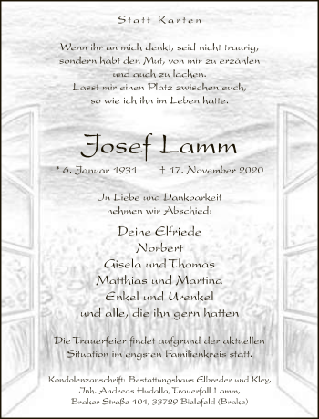 Traueranzeige von Josef Lamm von Neue Westfälische