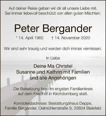 Traueranzeige von Peter Bergander von Neue Westfälische