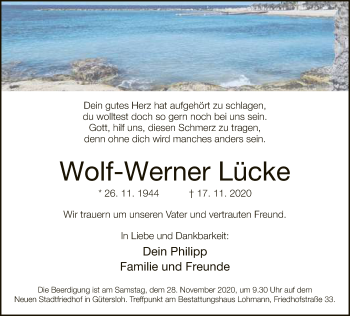 Traueranzeige von Wolf-Werner Lücke von Neue Westfälische