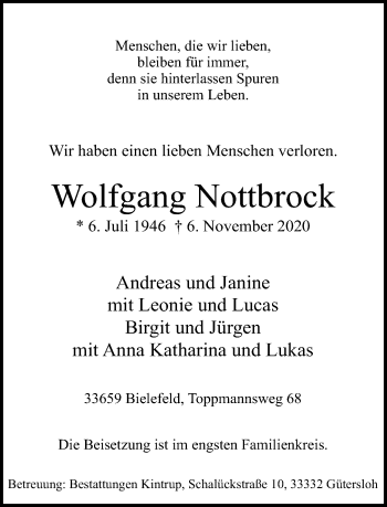 Traueranzeige von Wolfgang Nottbrock von Neue Westfälische